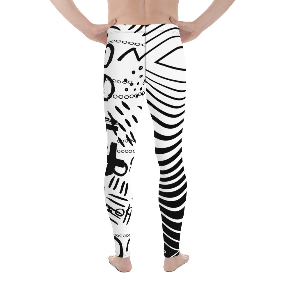 Static Men’s Leggings – Black and White Abstract Vibe Pants for Gym, Dance & Daring Days, Wrestling, Gifts for Him, Rave Pants