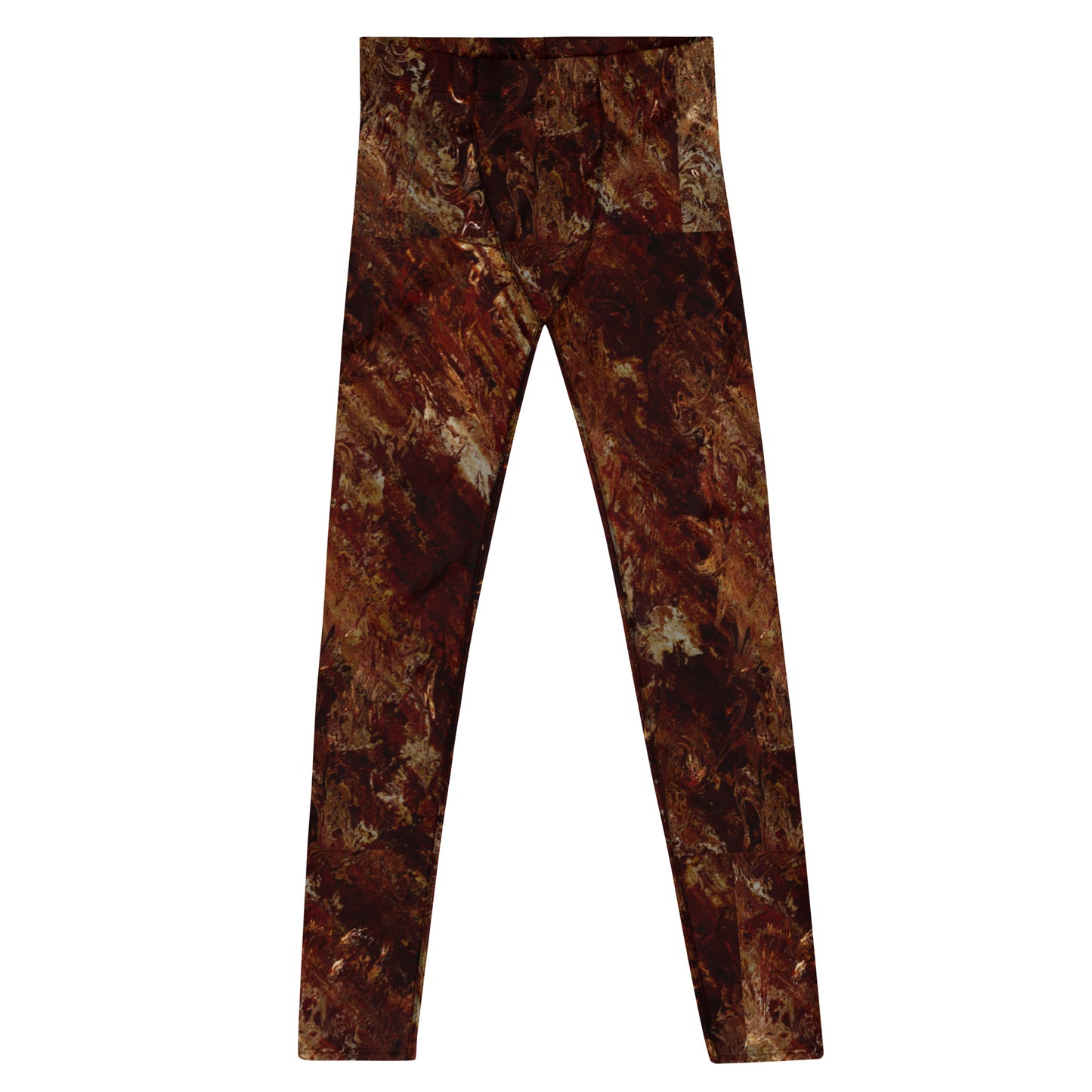 Molasses Mirage Men’s Leggings – Rich Earth Swirl Gym & Lounge Pants, Rave Pants, Festival Tights, Gym, Wrestling Tights, Yoga