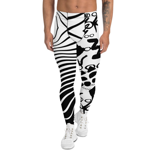 Static Men’s Leggings – Black and White Abstract Vibe Pants for Gym, Dance & Daring Days, Wrestling, Gifts for Him, Rave Pants