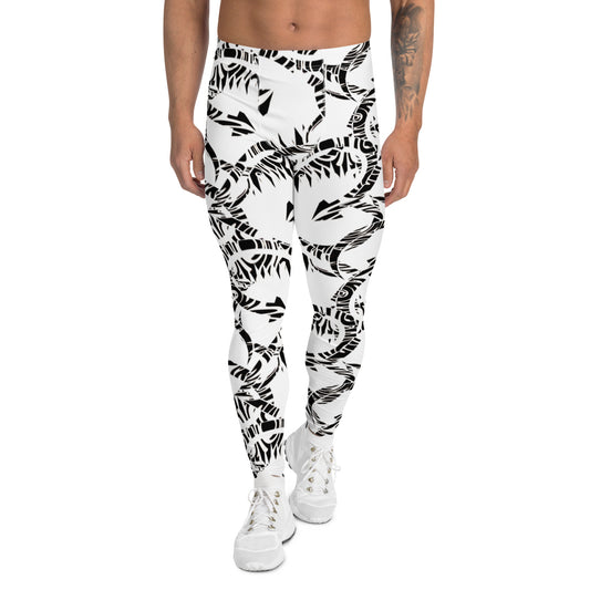 Reverb Men’s Leggings – Black & White Tribal Wave Illusion Tights Wrestling Tights, Rave Pants, Festival Tights, Black, White