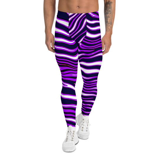 Neon Mirage Men’s Leggings – Purple Wave Zebra Festival & Workout Pants, Ecstatic Dance, Rave, Gym, Trippy Leggings, Wrestling Tights