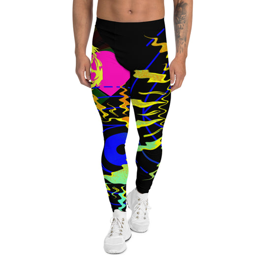 Electric Cyclone Men’s Leggings – Neon Glitch Rave & Workout Pants, Dance Pants, Yoga, Gym Pants | Festival Clothing | Flow Wear