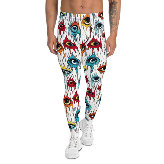 Melting Gaze Men’s Leggings – Drippy Eyeball Print Festival Pants, Dance Leggings, Workout, Colorful, Gym Leggings, Printed Leggings