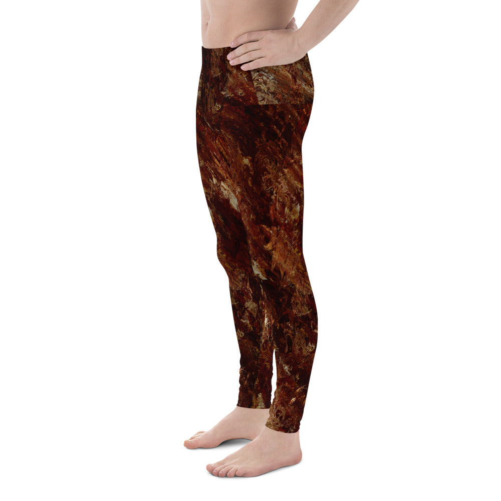 Molasses Mirage Men’s Leggings – Rich Earth Swirl Gym & Lounge Pants, Rave Pants, Festival Tights, Gym, Wrestling Tights, Yoga