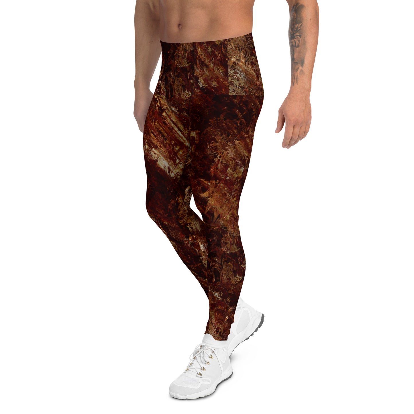 Molasses Mirage Men’s Leggings – Rich Earth Swirl Gym & Lounge Pants, Rave Pants, Festival Tights, Gym, Wrestling Tights, Yoga