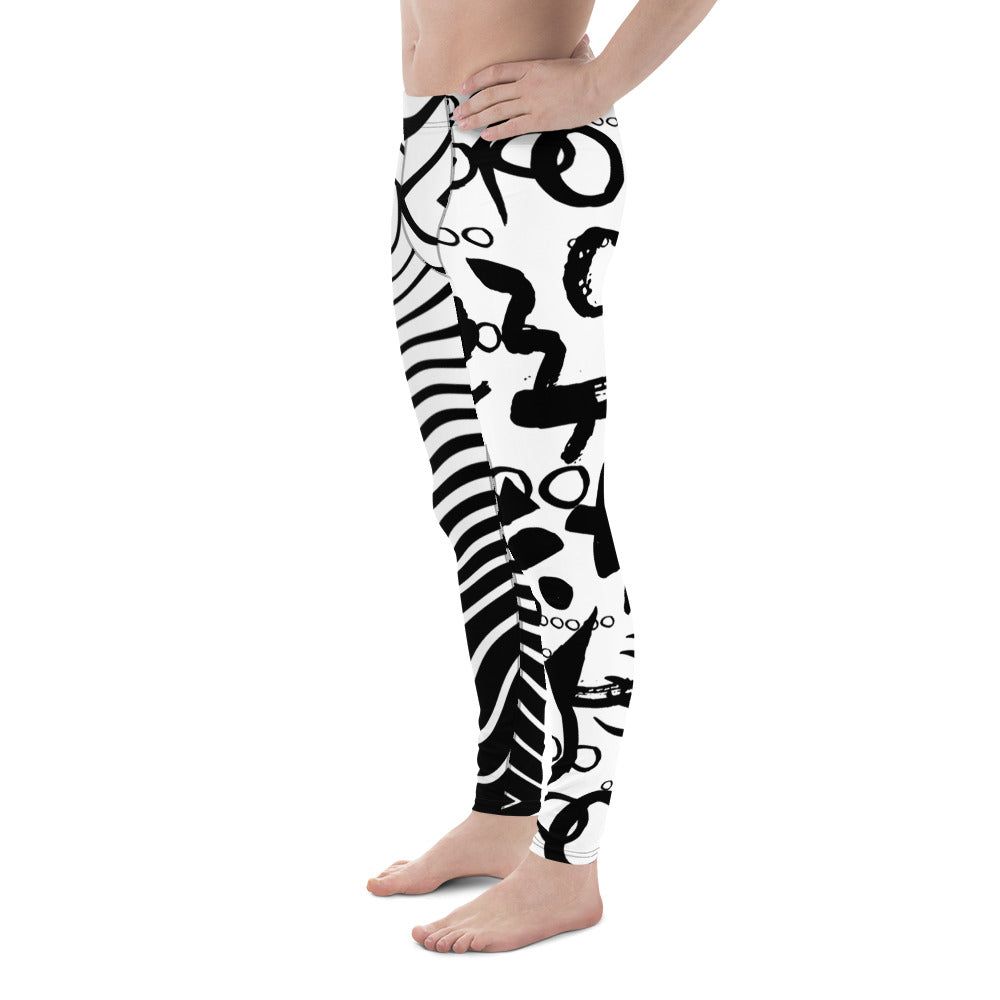 Static Men’s Leggings – Black and White Abstract Vibe Pants for Gym, Dance & Daring Days, Wrestling, Gifts for Him, Rave Pants
