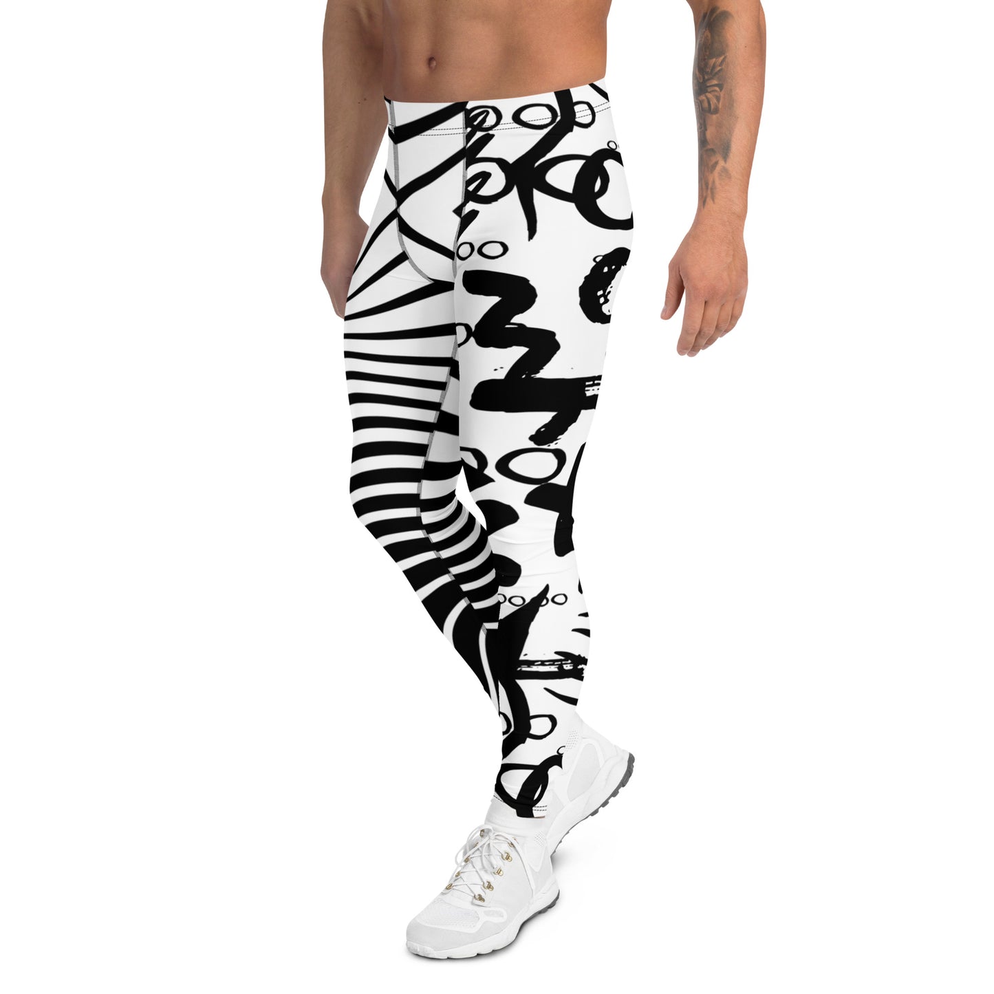 Static Men’s Leggings – Black and White Abstract Vibe Pants for Gym, Dance & Daring Days, Wrestling, Gifts for Him, Rave Pants