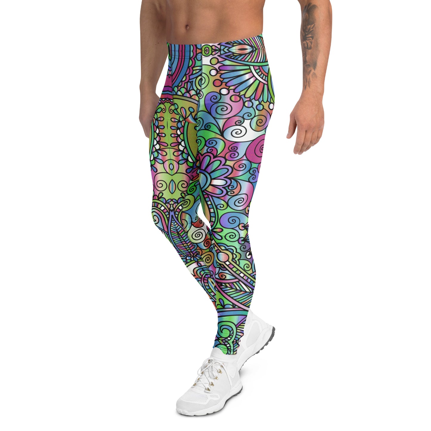 Paisley Groove Men’s Leggings – Psychedelic Pastel Paisley Party Pants, Festival, Rave Tights, Gym, Wrestling, Yoga,