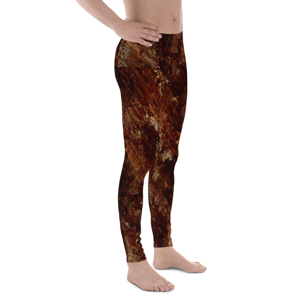 Molasses Mirage Men’s Leggings – Rich Earth Swirl Gym & Lounge Pants, Rave Pants, Festival Tights, Gym, Wrestling Tights, Yoga