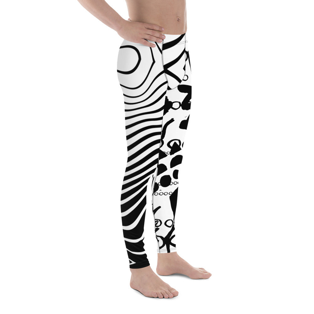 Static Men’s Leggings – Black and White Abstract Vibe Pants for Gym, Dance & Daring Days, Wrestling, Gifts for Him, Rave Pants