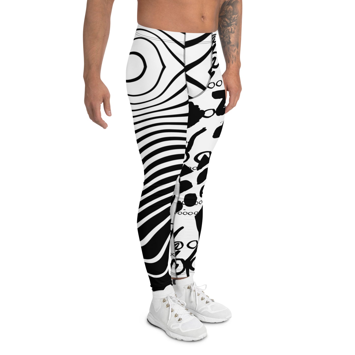 Static Men’s Leggings – Black and White Abstract Vibe Pants for Gym, Dance & Daring Days, Wrestling, Gifts for Him, Rave Pants