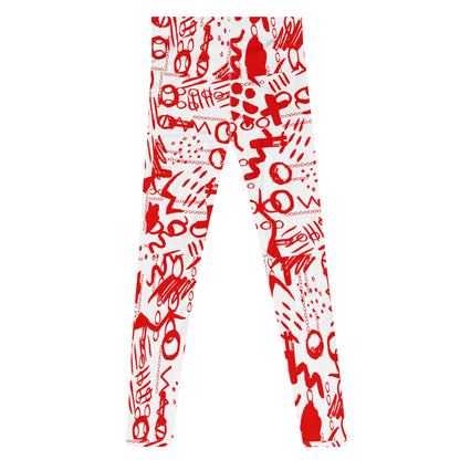 Men's Leggings, Men's Gym Leggings, Wrestling Tights, Printed Leggings, Yoga Leggings, Rave Pants, Festival Tights, Red, White