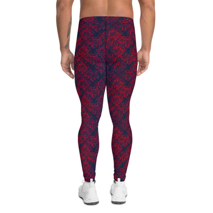 Men's Leggings, Vintage, Dark Navy, Crimson, Workout Pants for Men