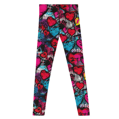 Men's Dance Leggings, Red Graffiti Hearts, Bold Print, Urban Art Explosion, Street Style, High-Performance Activewear