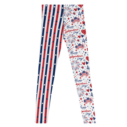 Men's all-over print leggings with white background, full-front view alternate angle.