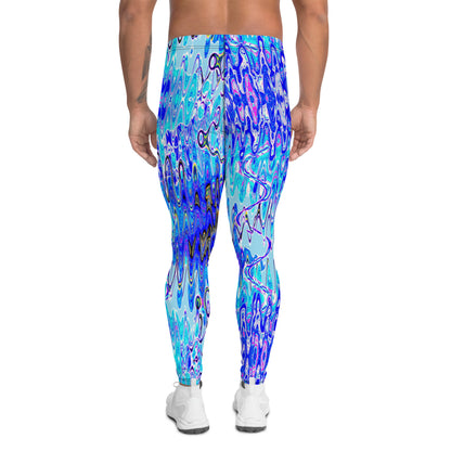 Men's all-over print leggings with white background, full-back view alternate angle.