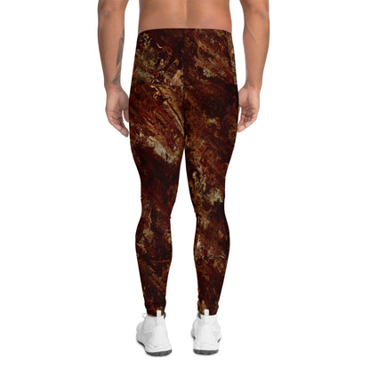 Men's all-over print leggings with white background, full-back view alternate angle.