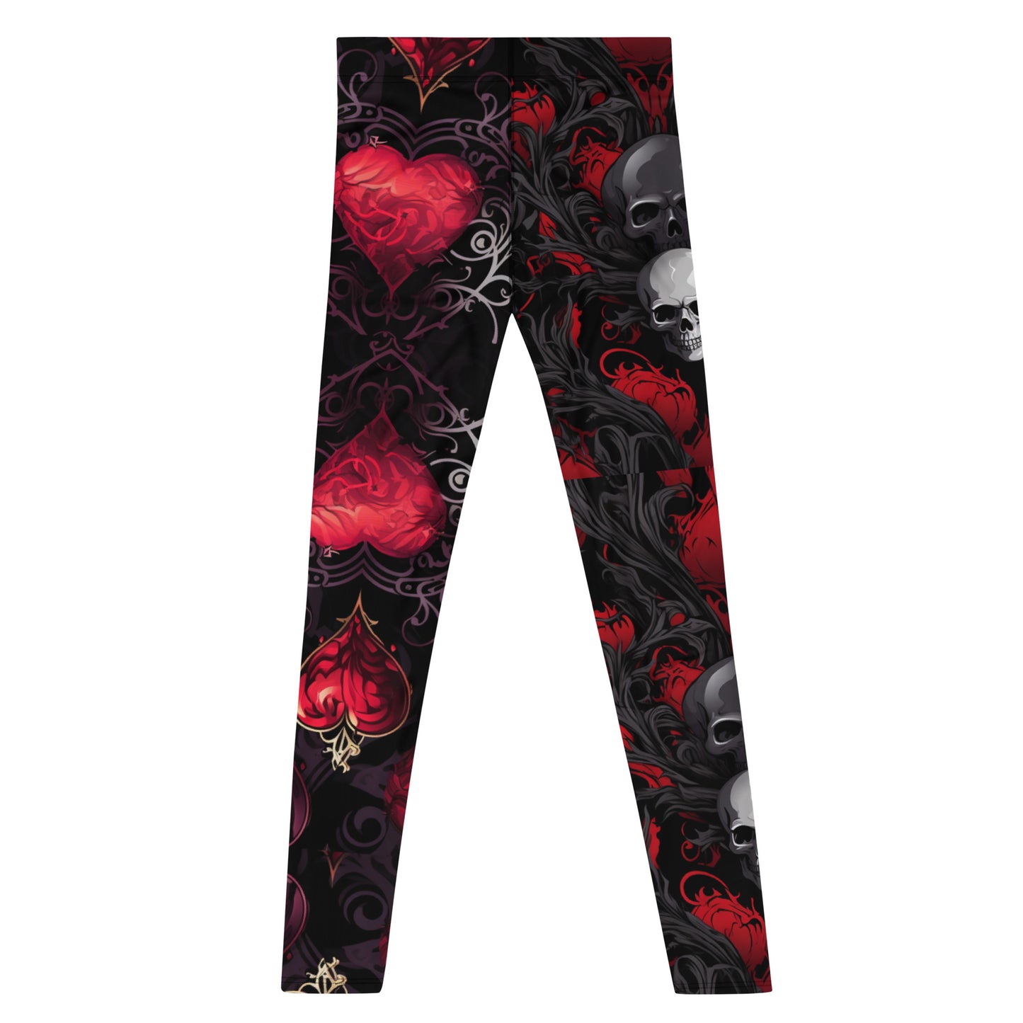 Men's all-over print leggings with white background, full-back view alternate angle.