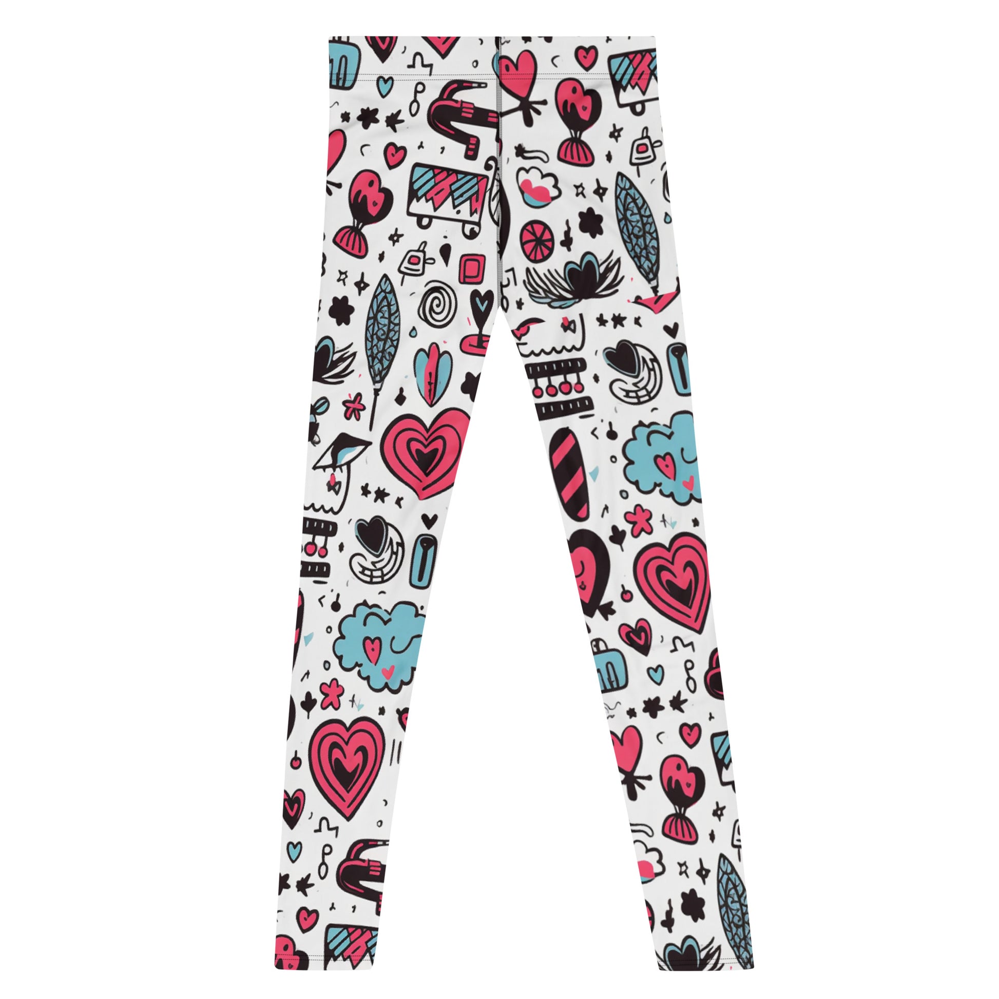 Men's all-over print leggings with white background, full-back view alternate angle.