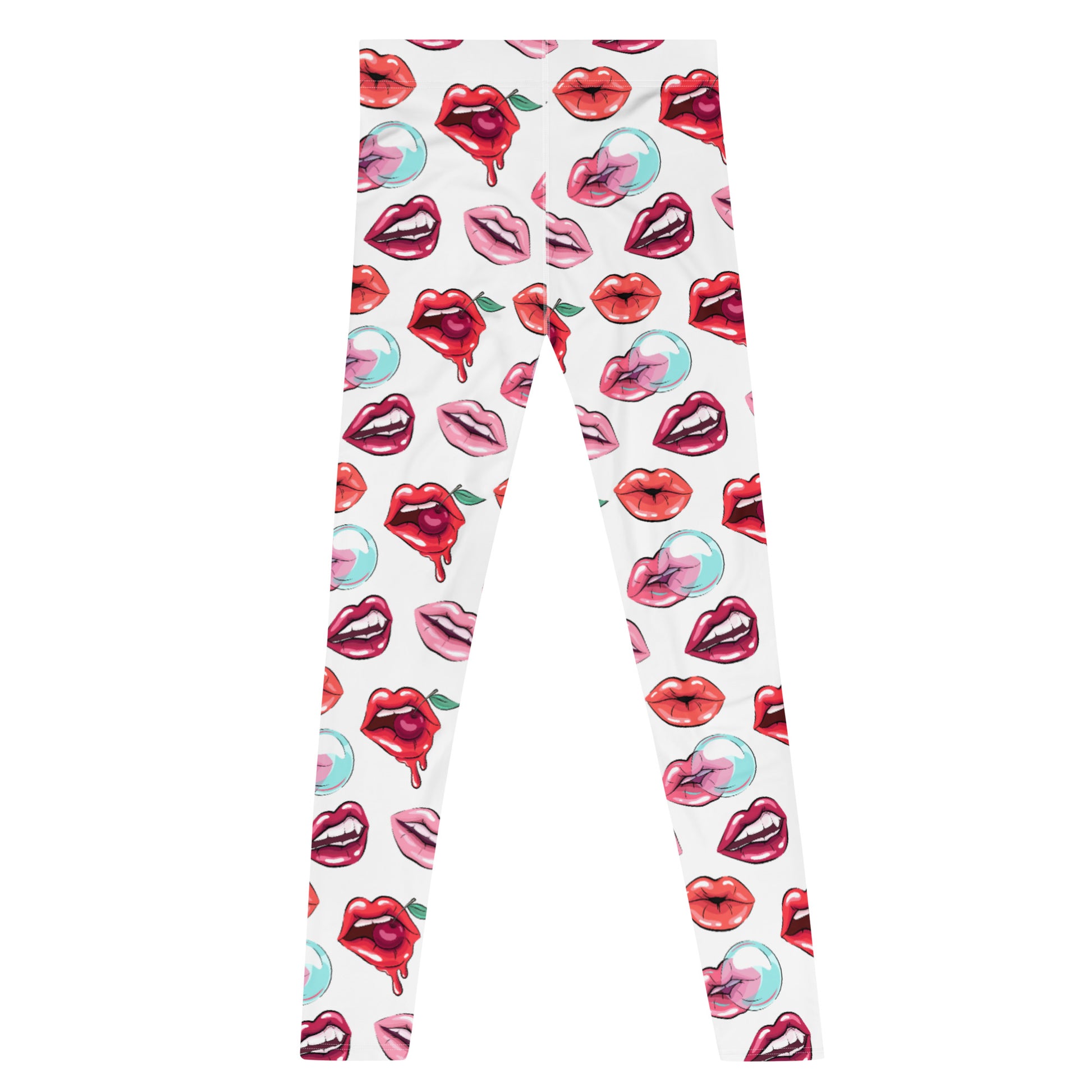 Men's all-over print leggings with white background, full-back view alternate angle.