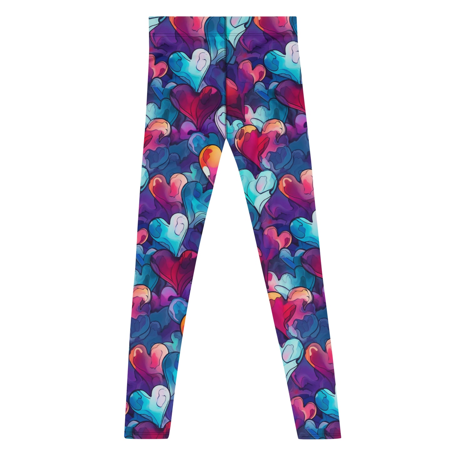 Men's all-over print leggings with white background, right-side view.