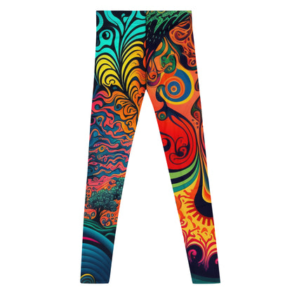 Men's all-over print leggings with white background, right-side view.