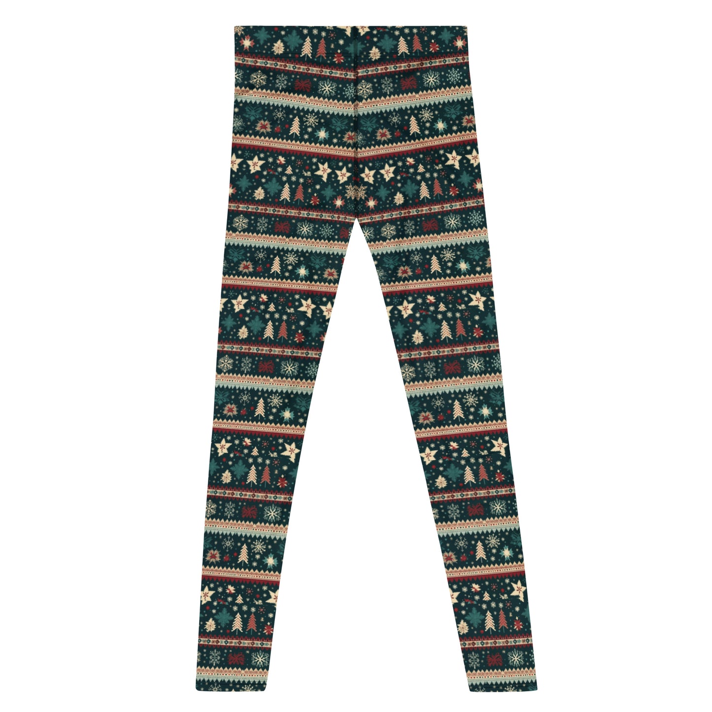 Men's all-over print leggings with white background, right-side view.