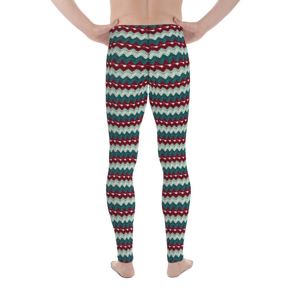 Men's all-over print leggings with white background, right-side view.