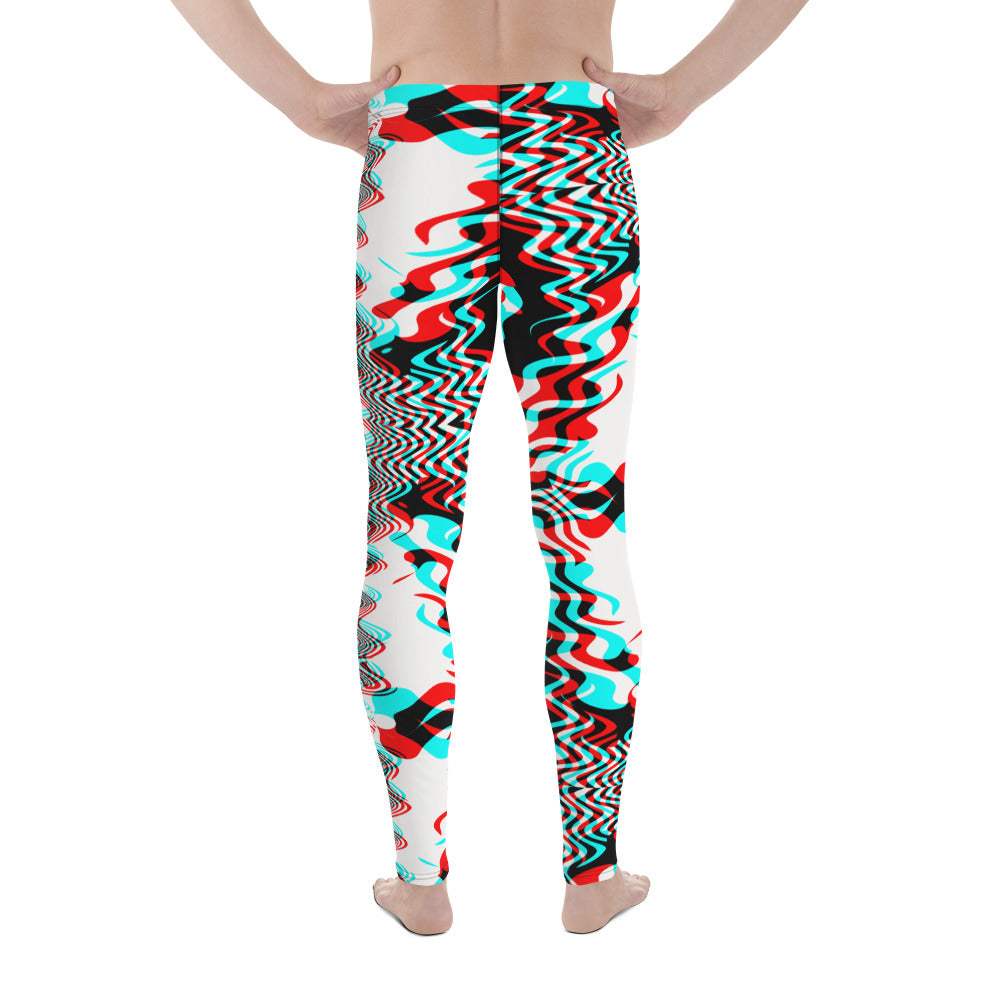 Men's all-over print leggings with white background, left-side view.