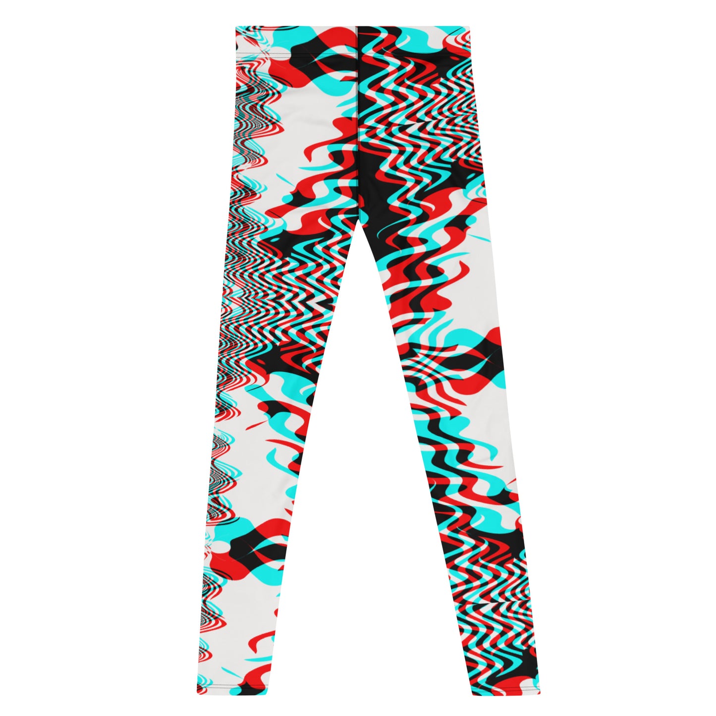 Men's all-over print leggings with white background, right-side view.