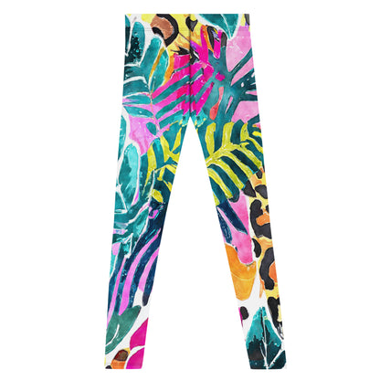 Men's all-over print leggings with white background, full-back view alternate angle.