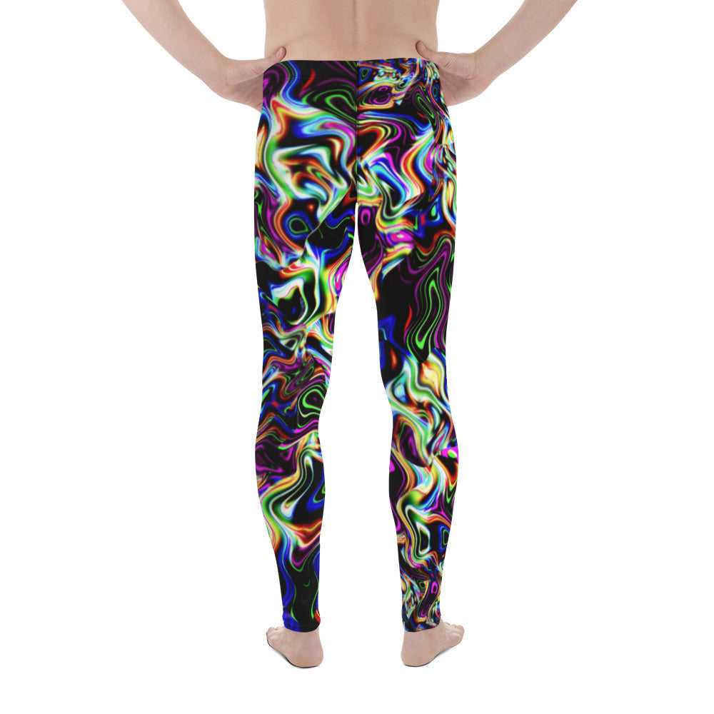 Men's Festival Tights, Men's Leggings, Wrestling Tights Printed Leggings, Yoga Leggings, Men's Rave Pants, Rainbow, Black, Spirit