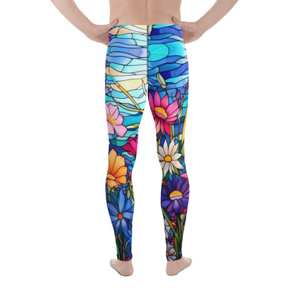 Men's Leggings, Stained Glass, Floral, Rainbow, Spring Flowers