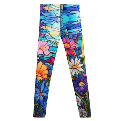 Men's Leggings, Stained Glass, Floral, Rainbow, Spring Flowers