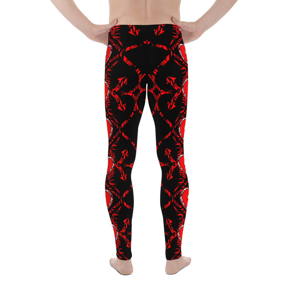 Men's Leggings, Hearts, Arrows, Red, Black, White