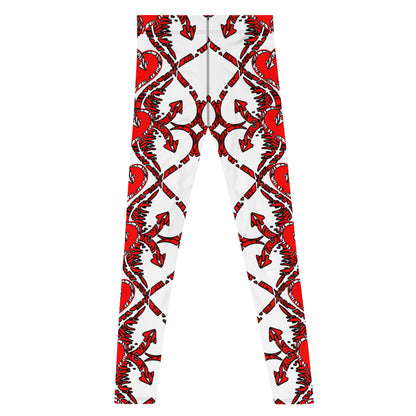 Men's Leggings, Hearts, Arrows, Red, White, Black