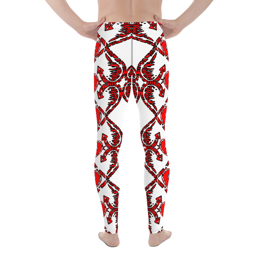 Men's Leggings, Hearts and Arrows on White