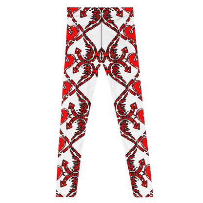 Men's Leggings, Hearts and Arrows on White