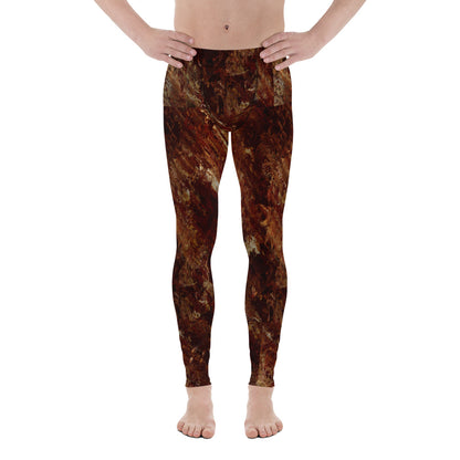 Men's all-over print leggings with white background, left-side view.