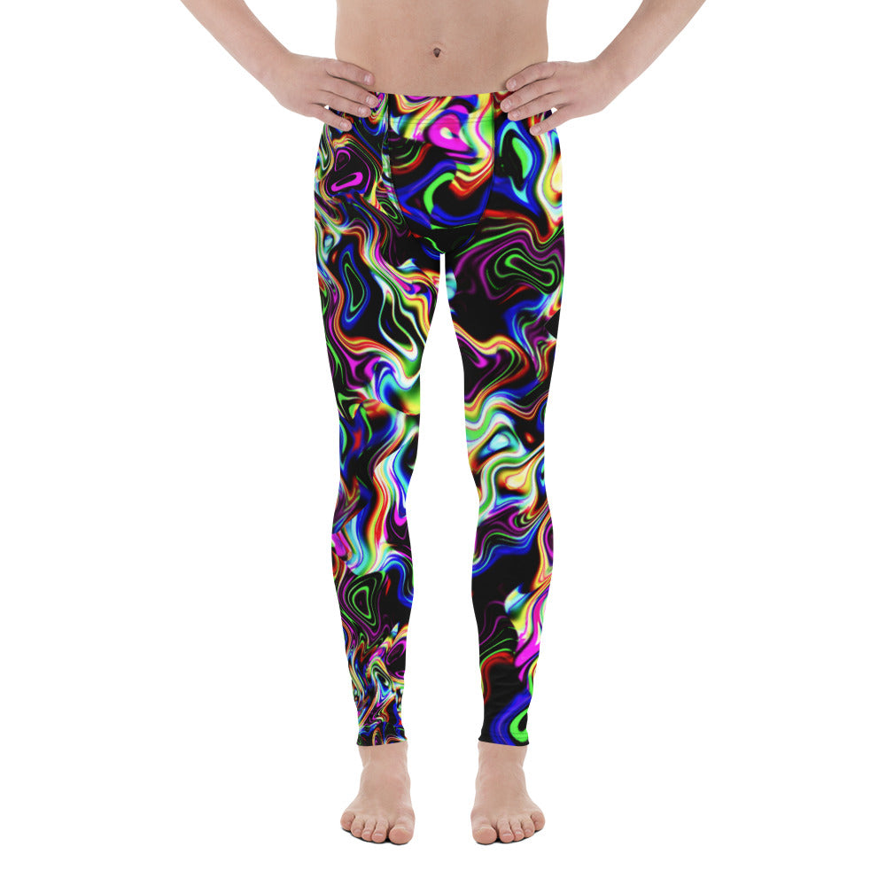 Men's Festival Tights, Men's Leggings, Wrestling Tights Printed Leggings, Yoga Leggings, Men's Rave Pants, Rainbow, Black, Spirit