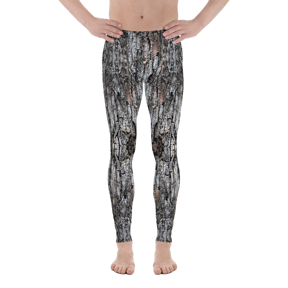 Men's all-over print leggings with white background, right-side view.