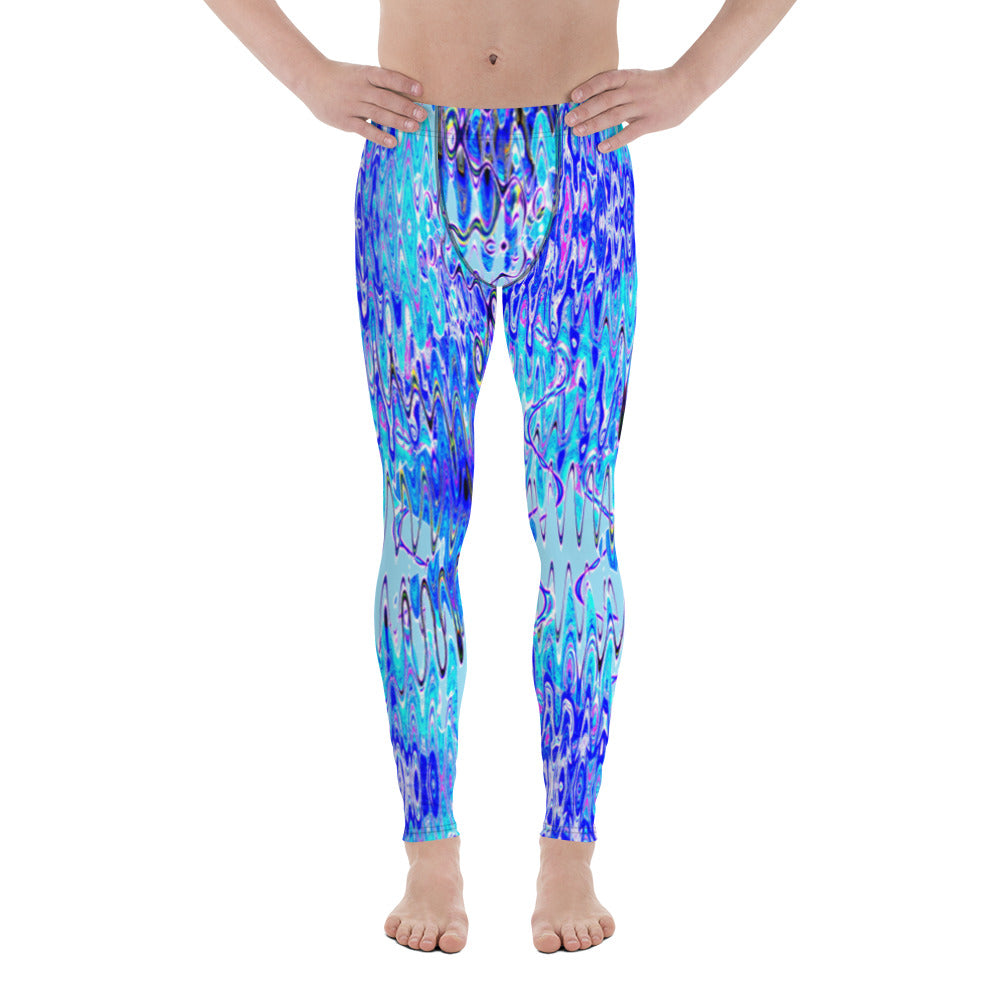 Men's all-over print leggings with white background, left-side view.