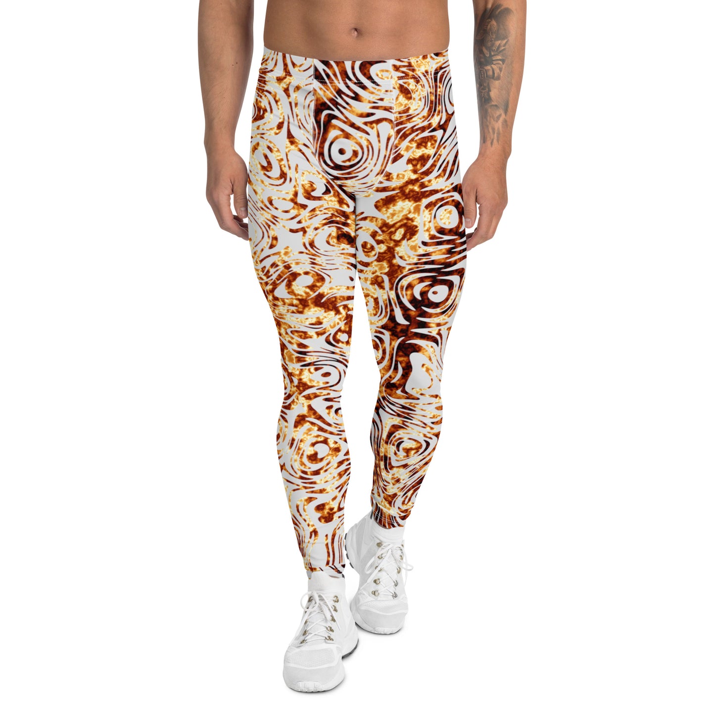 Men's Leggings, Fire, Hunk of Burning Love, Orange, Silver, White, Workout Pants for Men