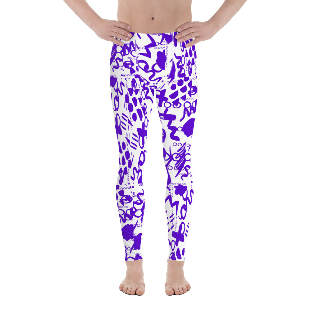 Men's Leggings, Men Gym Leggings, Wrestling Tights, Printed Leggings, Yoga Leggings, Rave Pants, Festival Tights, Purple, White