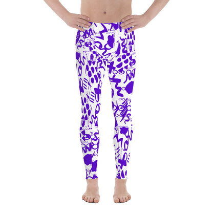 Men's Leggings, Men Gym Leggings, Wrestling Tights, Printed Leggings, Yoga Leggings, Rave Pants, Festival Tights, Purple, White