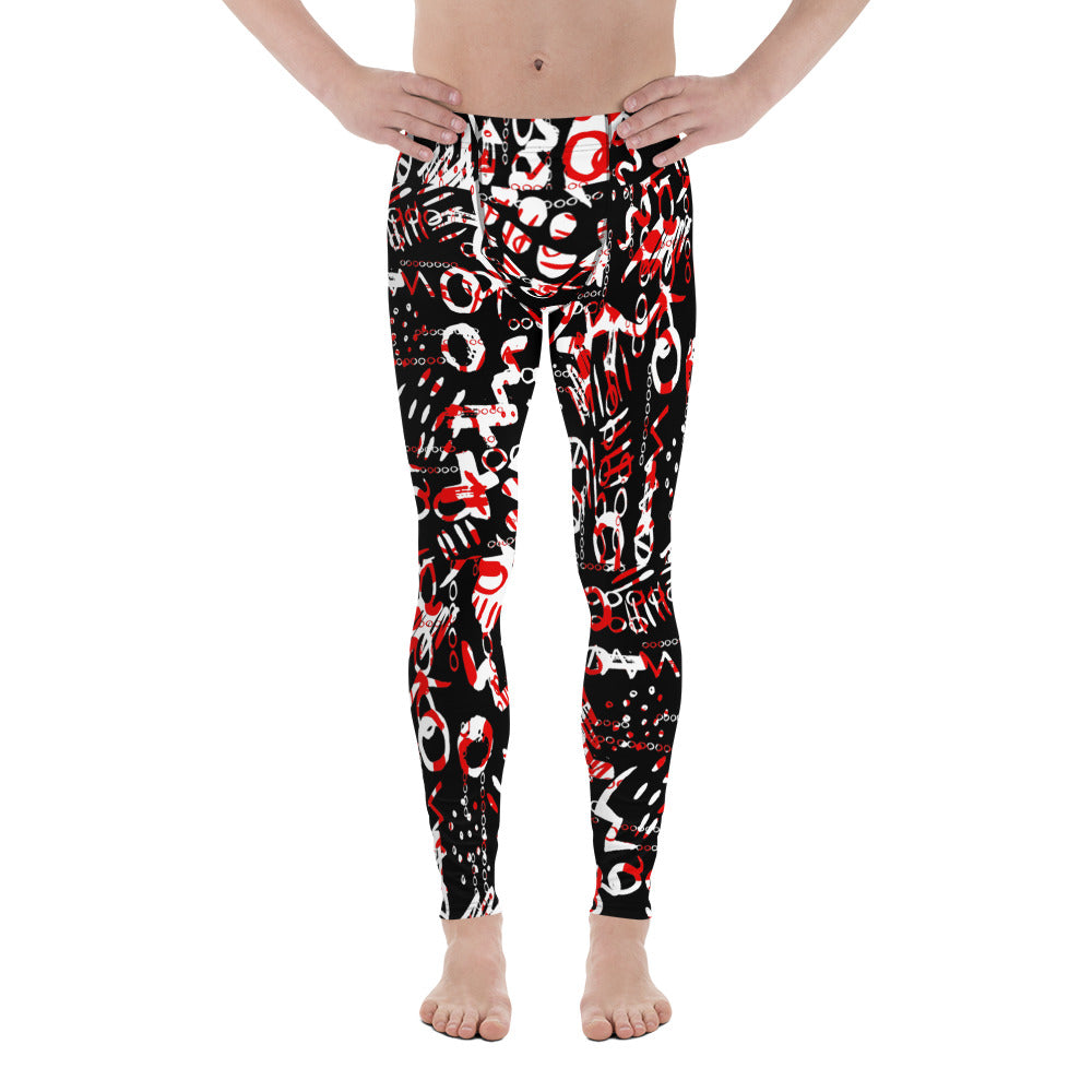 Men's Leggings, Black White Red, Men Gym Leggings, Wrestling Pants, Printed Leggings, Yoga Leggings, Rave Pants, Festival Tights