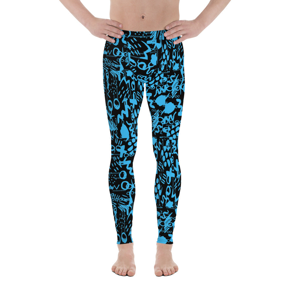 Men's Leggings, Men's Colorful Pants, Men's Gym Leggings, Wrestling Tights, Festival Tights, Blue, Black