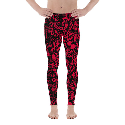 Men's Leggings, Men Gym Leggings, Wrestling Pants, Gifts for Him, Yoga Leggings, Rave Pants, Festival Tights, Black, Red