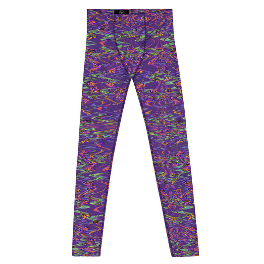Electric Mirage Men’s Leggings – Psychedelic Purple Glitch Pants for Workouts or Raves