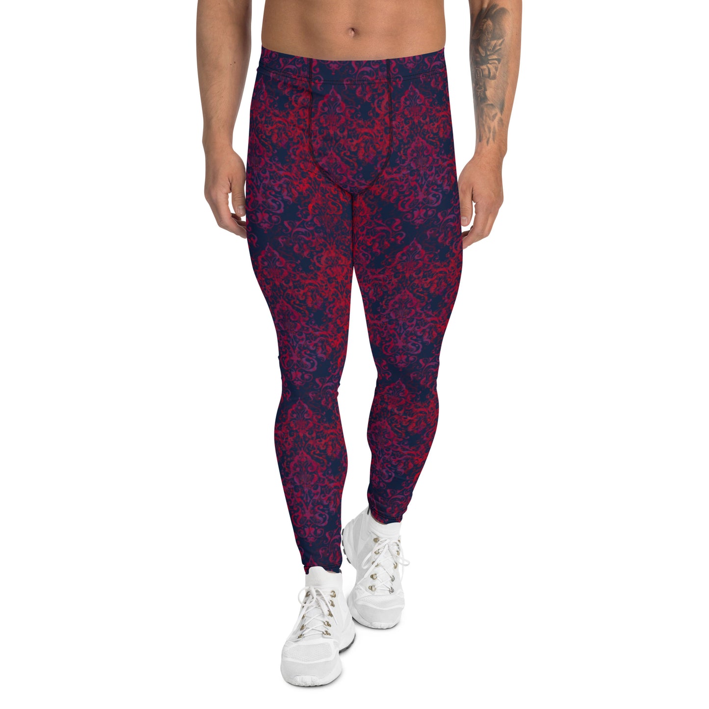 Men's Leggings, Vintage, Dark Navy, Crimson, Workout Pants for Men